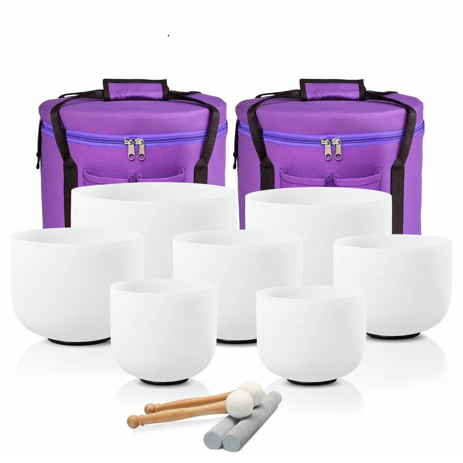 712 Inch Frosted Quartz Crystal Singing Bowl Chakra Set 7 Pieces